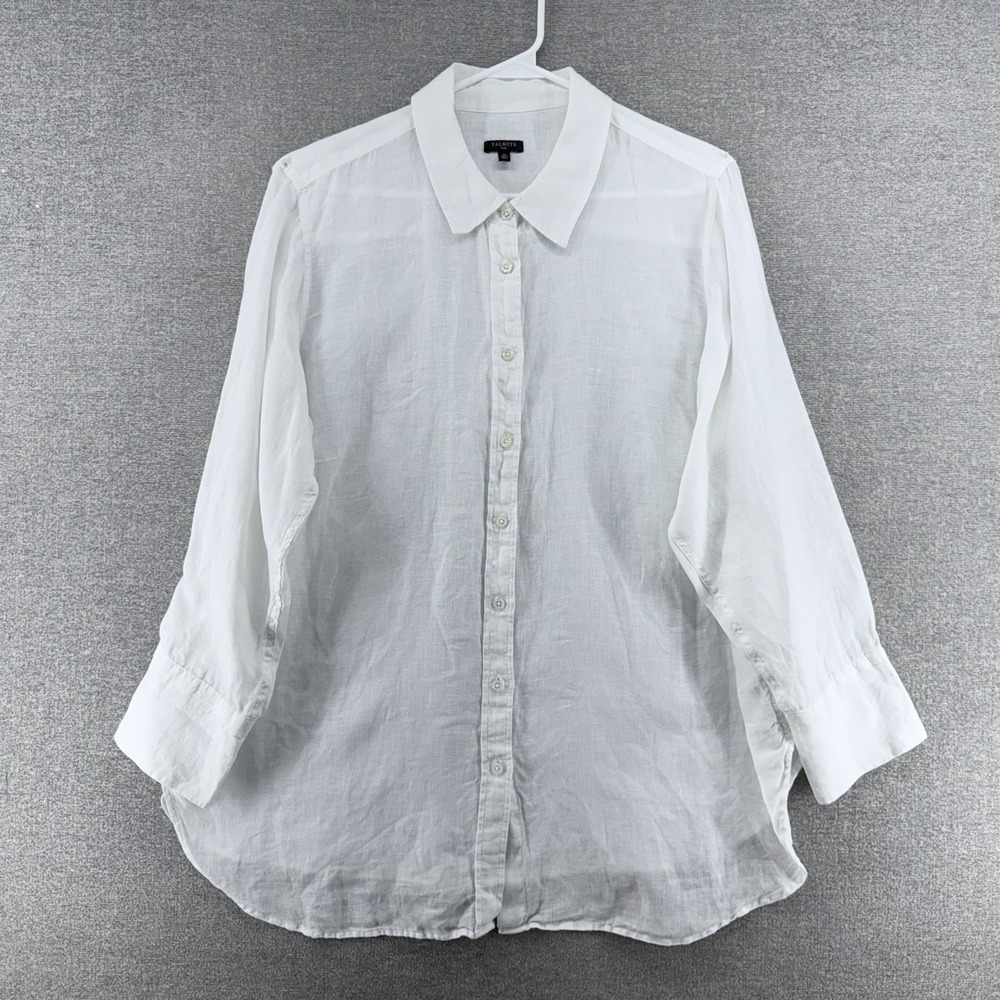 Talbots Tunic Top Women Size 2X Plus White 100% Linen Button Up Casual Summer